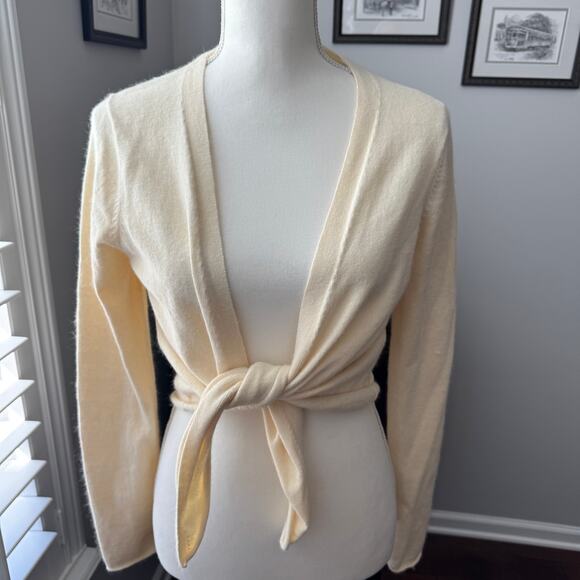 Vintage GAP Sweater Womens M Pale Yellow Open Cardigan Cotton Angora Blend Y2K - Picture 8 of 12